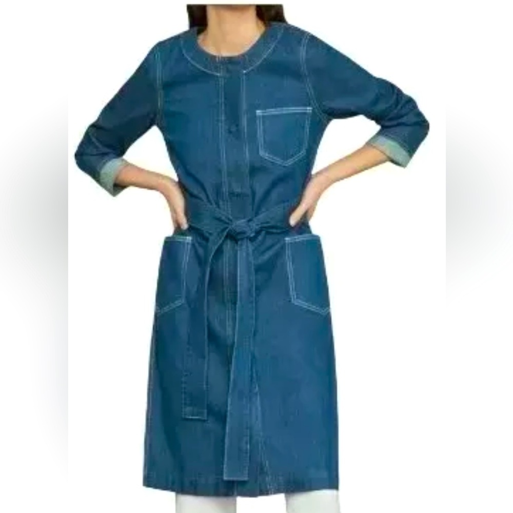 BCBG Maxazria Blue Denim Wrap Dress Midi w Pockets